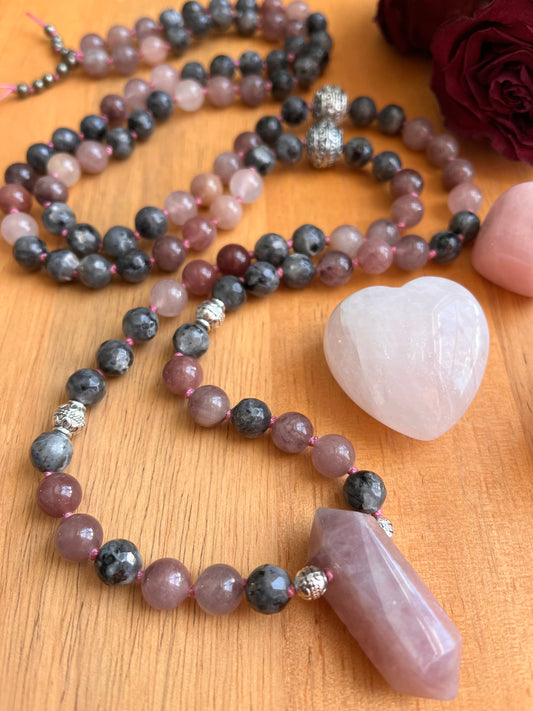 108 bead gemstone Mala necklace for shadow work, closure, and Self-Compassion, 8mm beads