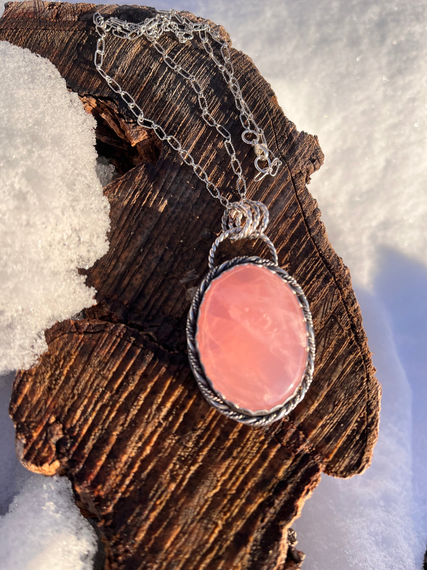 Rose Quartz and Sterling Silver Pendant Necklace