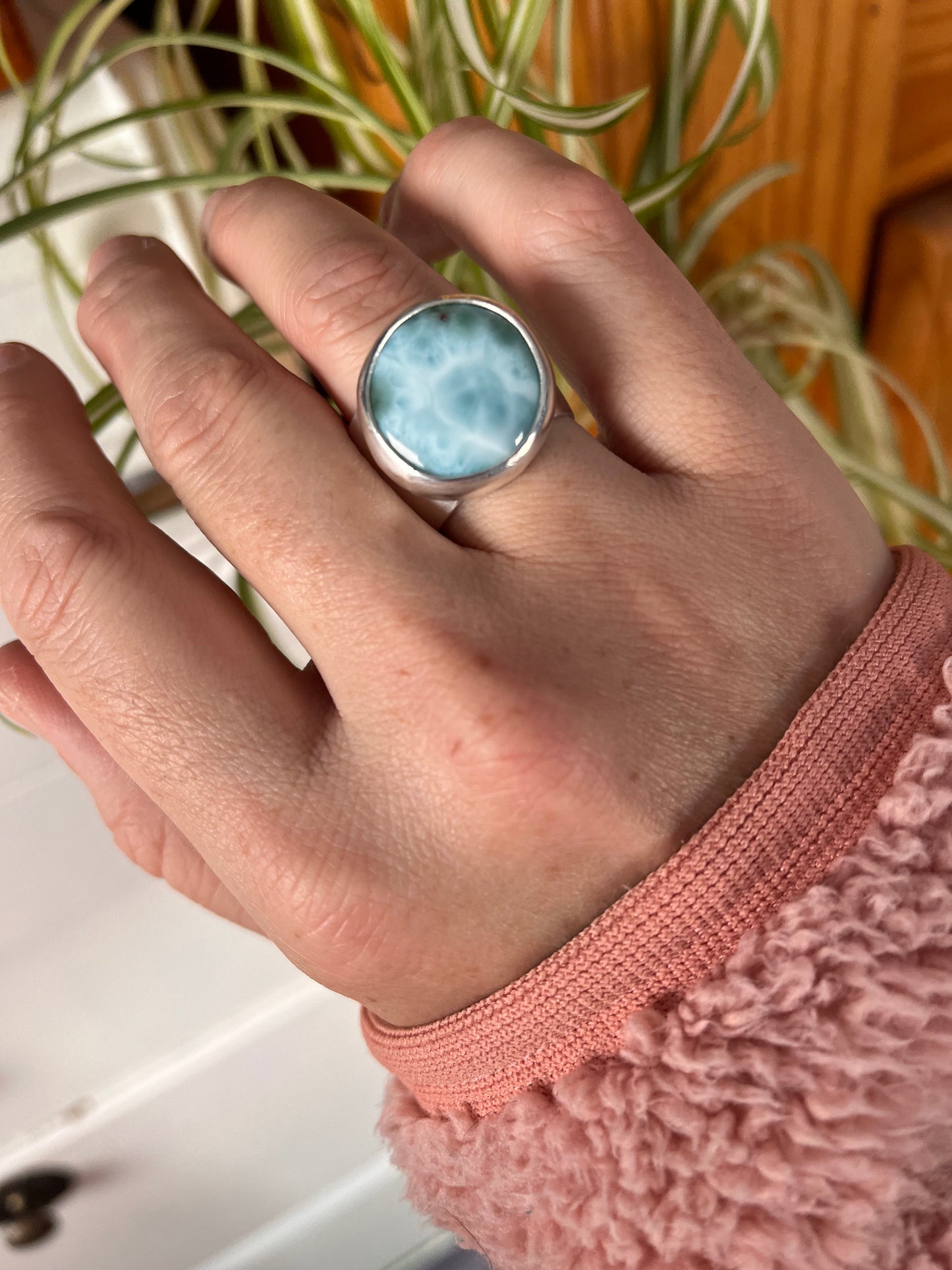 Sterling silver wanderer ring with Larimar