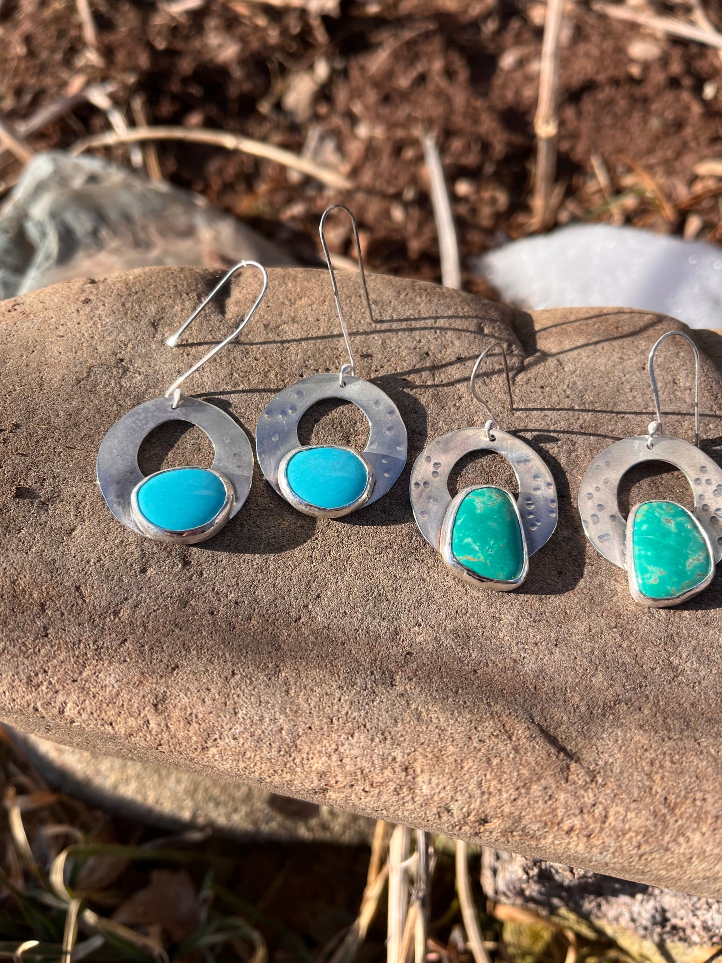 Campitos turquoise hammered sterling silver hoop earrings