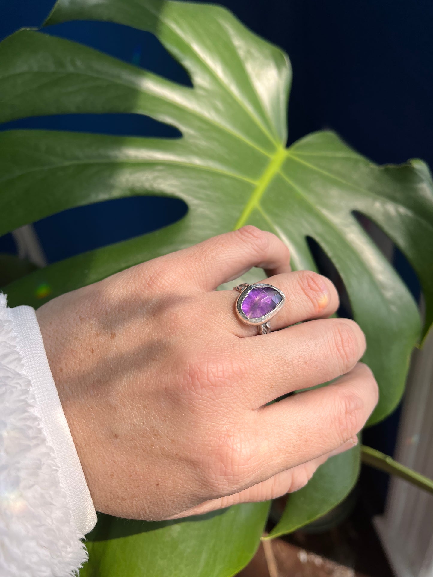 Natural faceted Amethyst Sterling silver ring