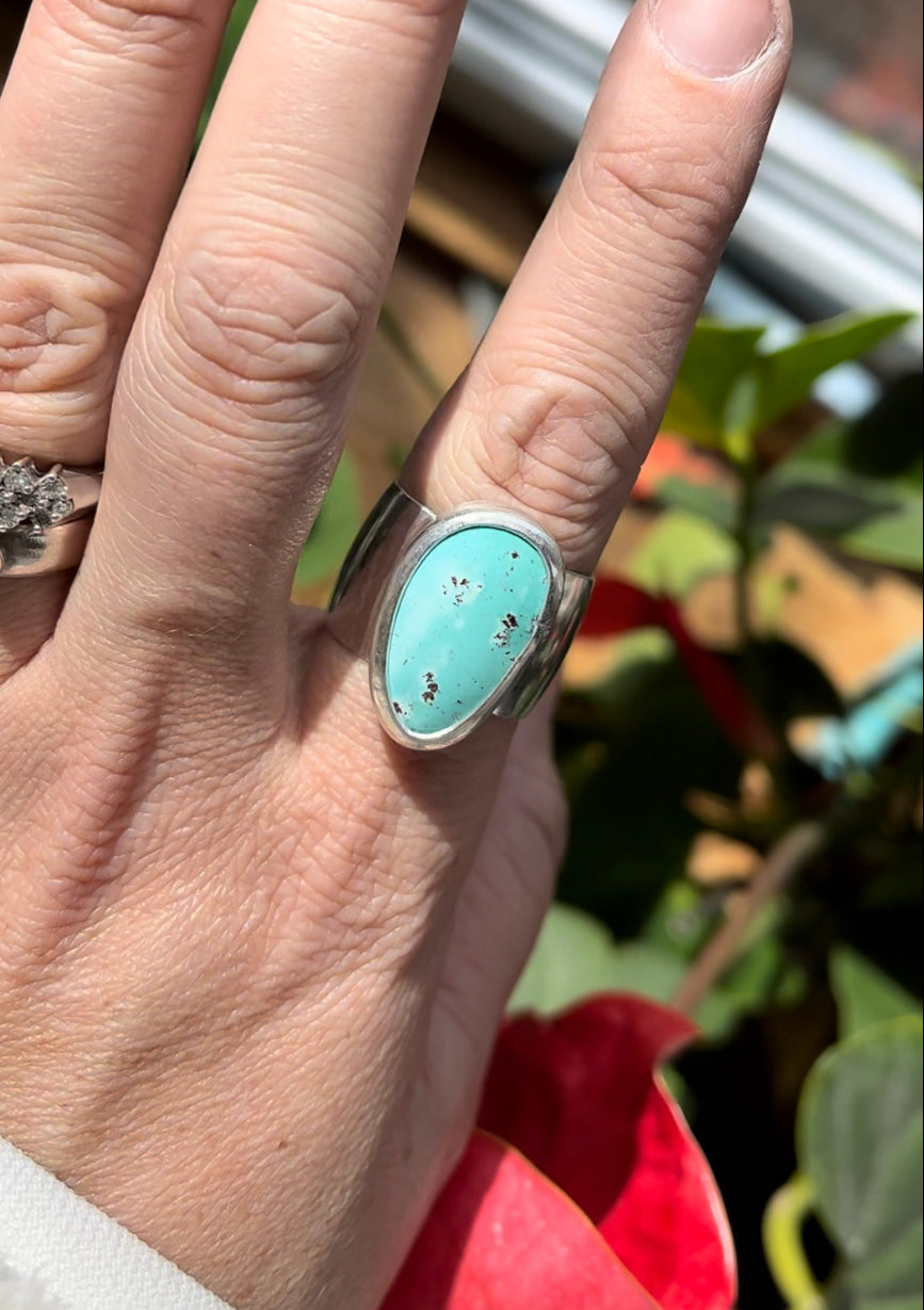 sterling silver wanderer ring with Tibetan Turquoise