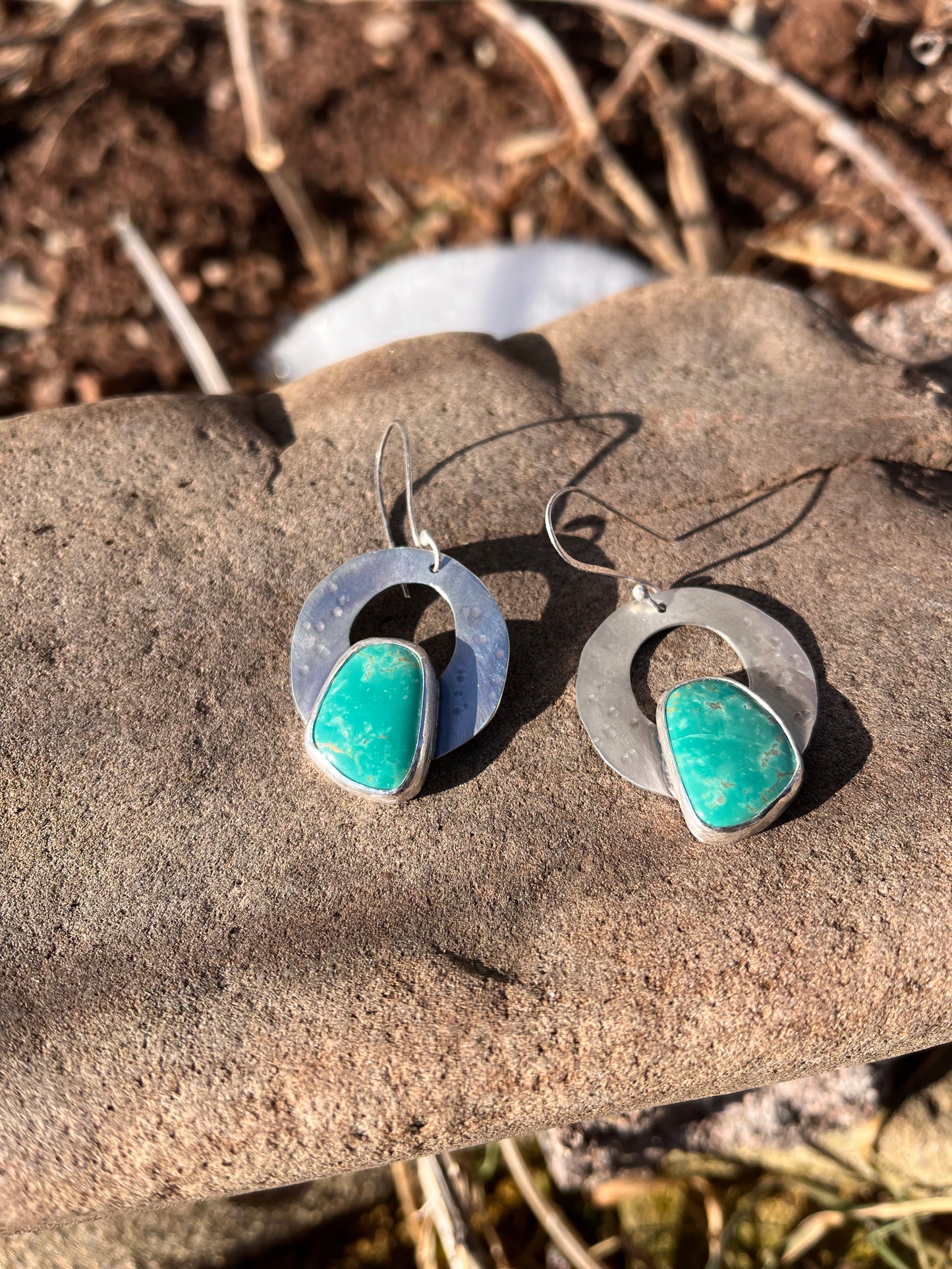 Tyrone Turquoise hammered sterling silver hoop earrings