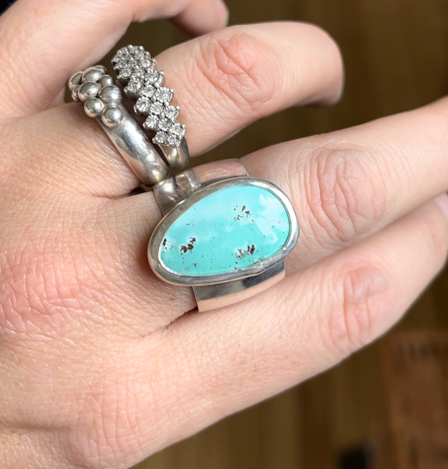 sterling silver wanderer ring with Tibetan Turquoise