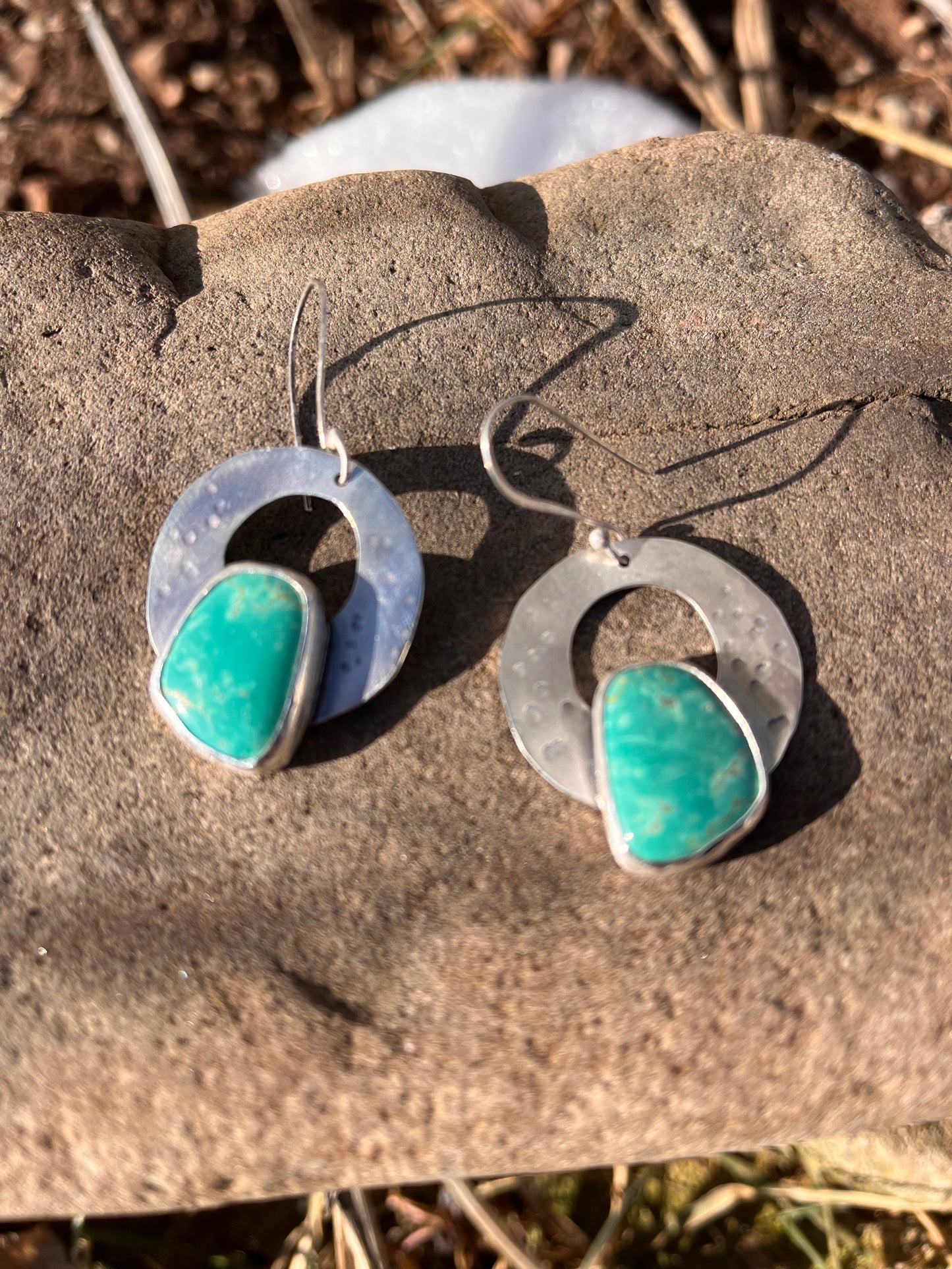 Tyrone Turquoise hammered sterling silver hoop earrings