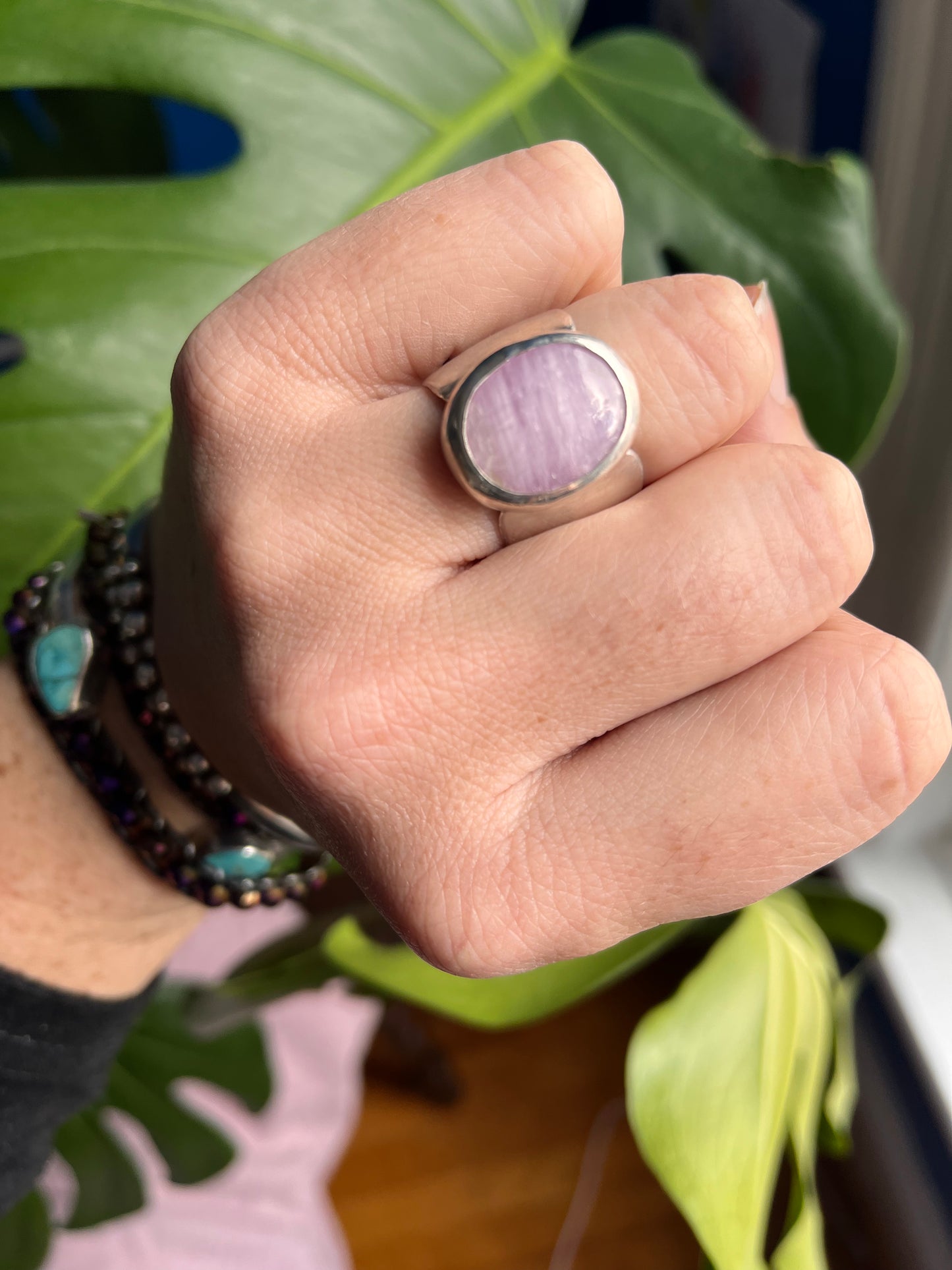 Sterling silver Wanderer ring with Kunzite