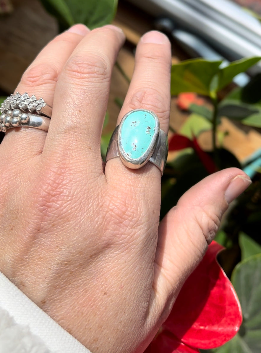 sterling silver wanderer ring with Tibetan Turquoise